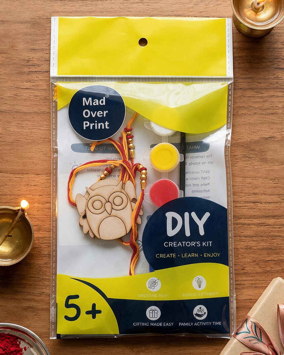 Kids DIY Rakhi Owl Wooden Craft & Paint Kit | Unique Find | Pack of 2 | Mad Over Prints