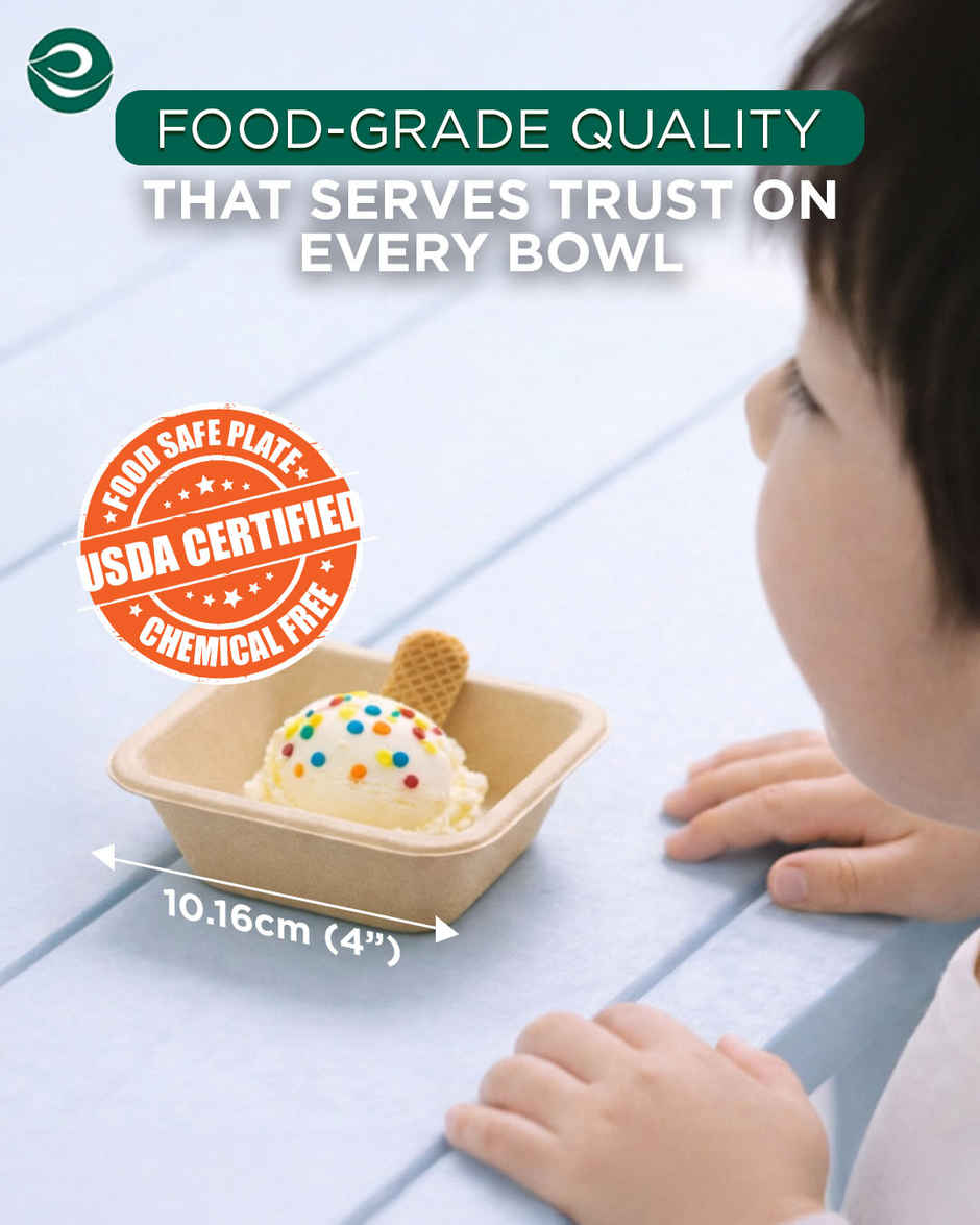 ECO SOUL | Bagasse Disposable Bowls | 150 ml | Square | 25 Count