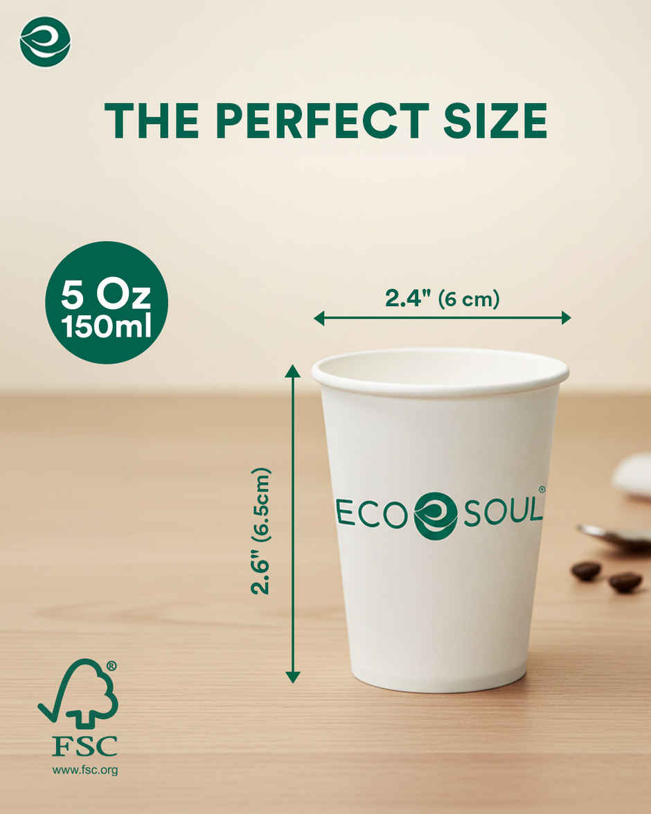 ECO SOUL | Disposable Paper Cups/Glasses | 150 ml | Standard | 50 Count