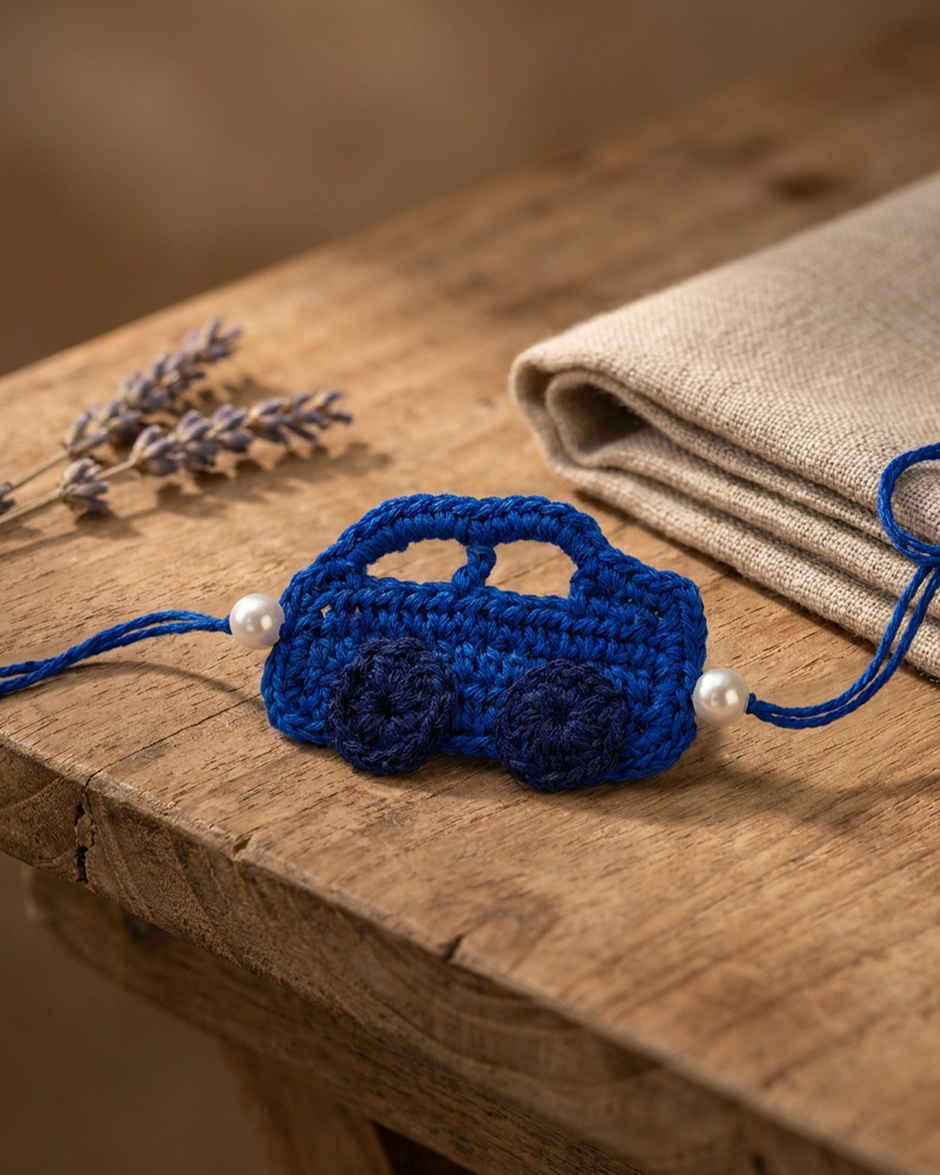 Kids Blue Car Crochet Rakhi | Mad Over Print