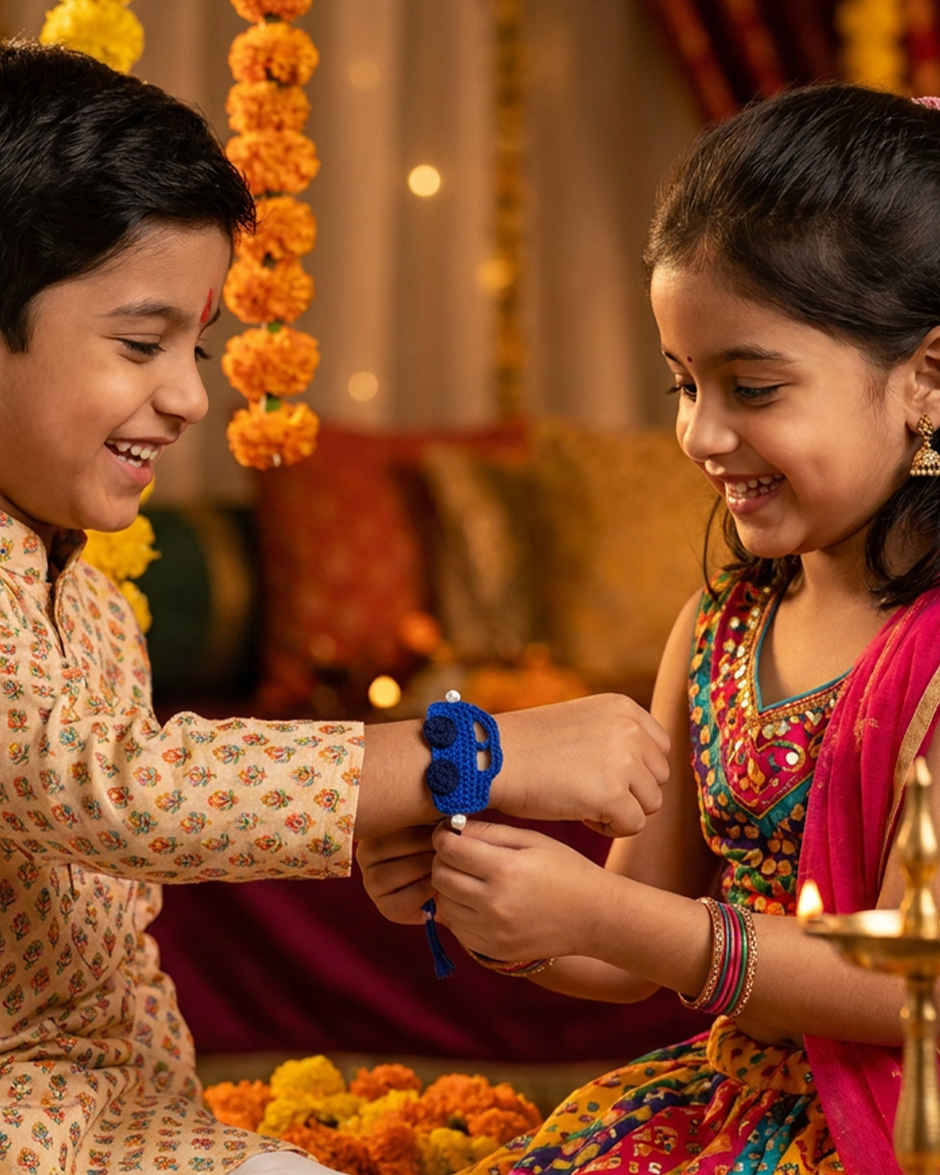 Kids Blue Car Crochet Rakhi | Mad Over Print
