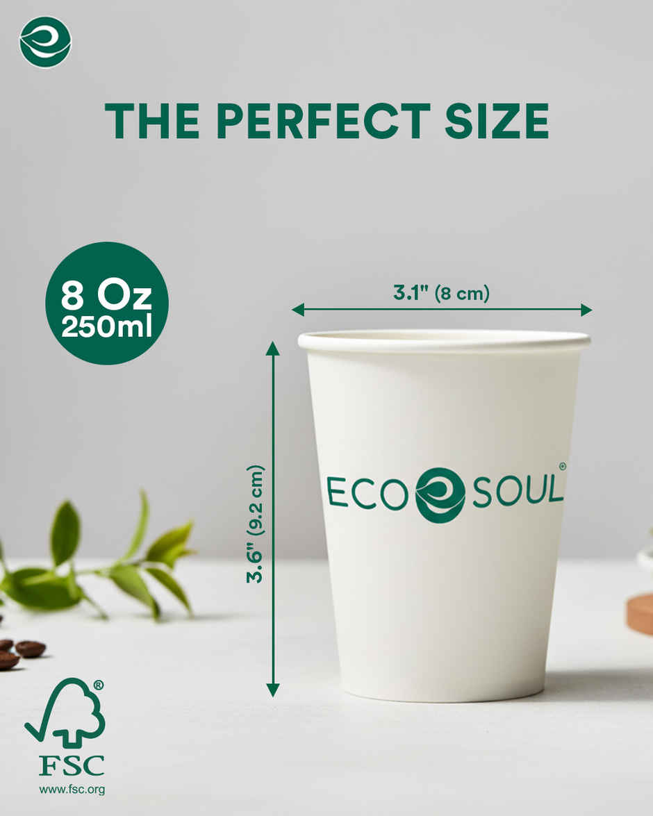 ECO SOUL | Disposable Paper Cups/Glasses | 250 ml | Standard | 25 Count