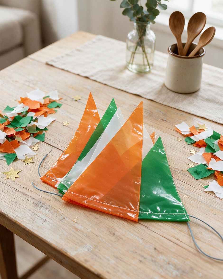 Tricolour Triangle Bunting Banner | Independence Day Party Decoration | Set of 5 | Mad Over Print