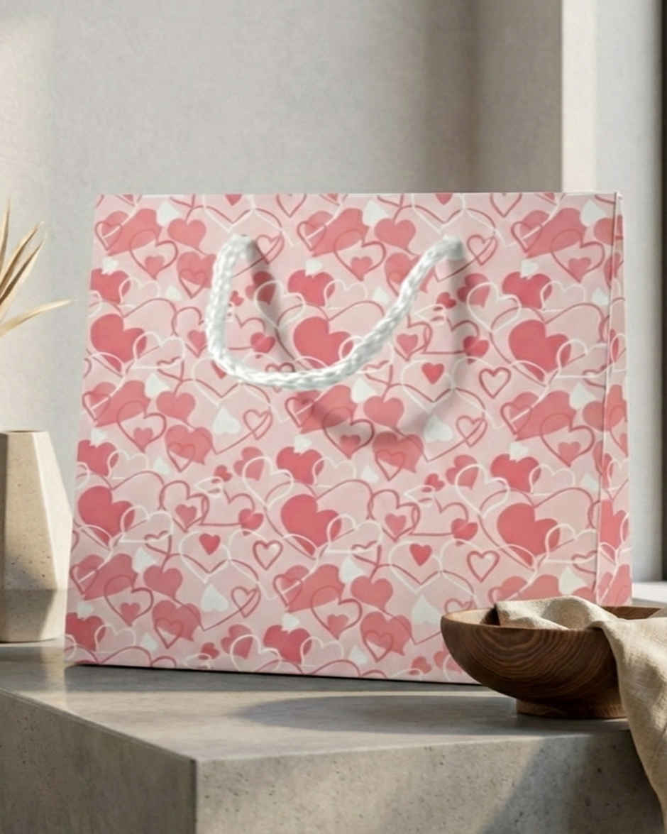 Pink Multi Heart Gift Bag | 14 x 10 inch | Mad Over Prints
