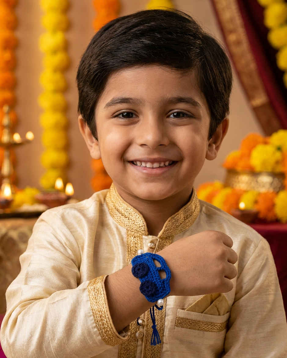 Kids Blue Car Crochet Rakhi | Mad Over Print
