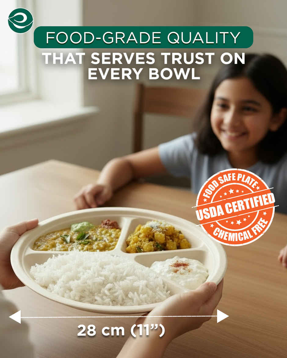 ECO SOUL | Bagasse Disposable Plates | 11 Inch | Round 4CP | 10 Count