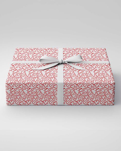 Mad Over Print Outline Heart Gift Wrapping Paper | Pack of 2