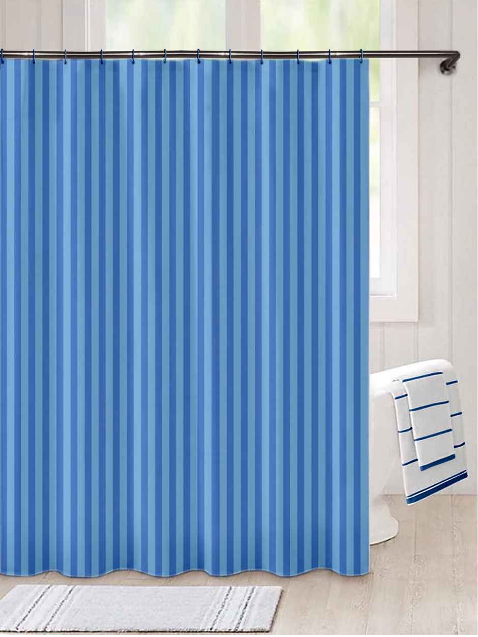 Lushomes Shower Curtain - Blue | Striped Satin Stripe | Hooks | 12 Eyelets | 6 x 6.5 ft