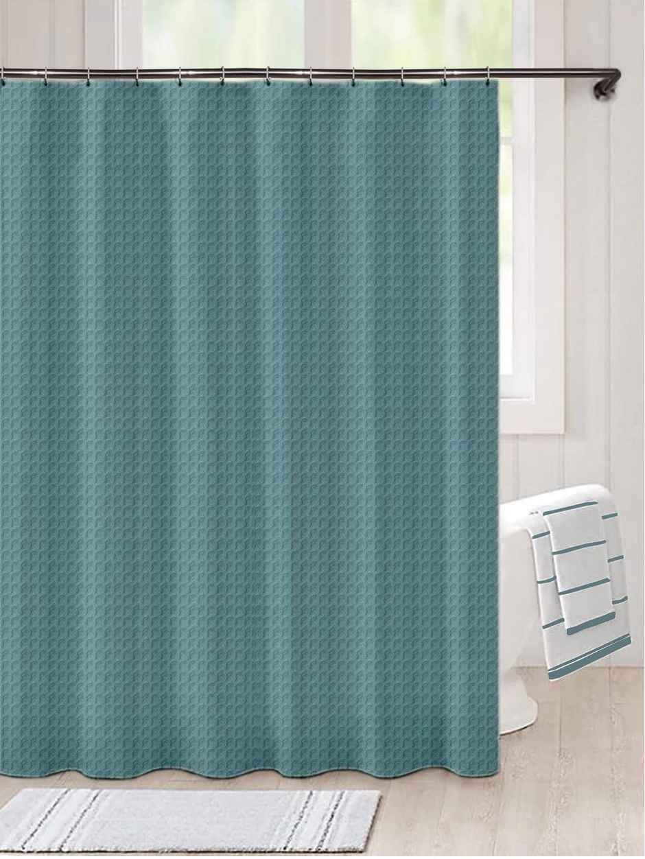 Lushomes Waffle Weave Shower Curtain - Aqua Blue | Thick Fabric | 70 x 72 inch | Rust-Resistant