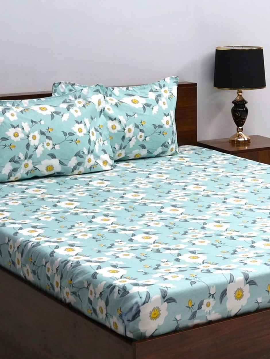 Bombay Dyeing Vista 144 Tc Queen Size Bedsheet With 2 Pillow Covers - Light Green