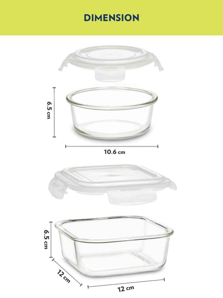 Borosil Daisy Glass Lunch Box With Bag (320ml x 2 Square + 240 ml x 2 Round)