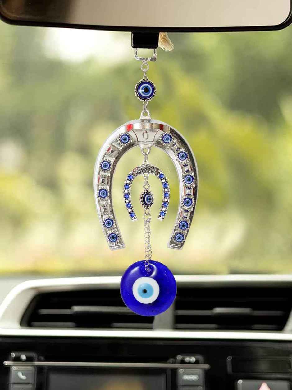 TIED RIBBONS Horse Shoe Evil Eye Wall Hanging | Dark Blue