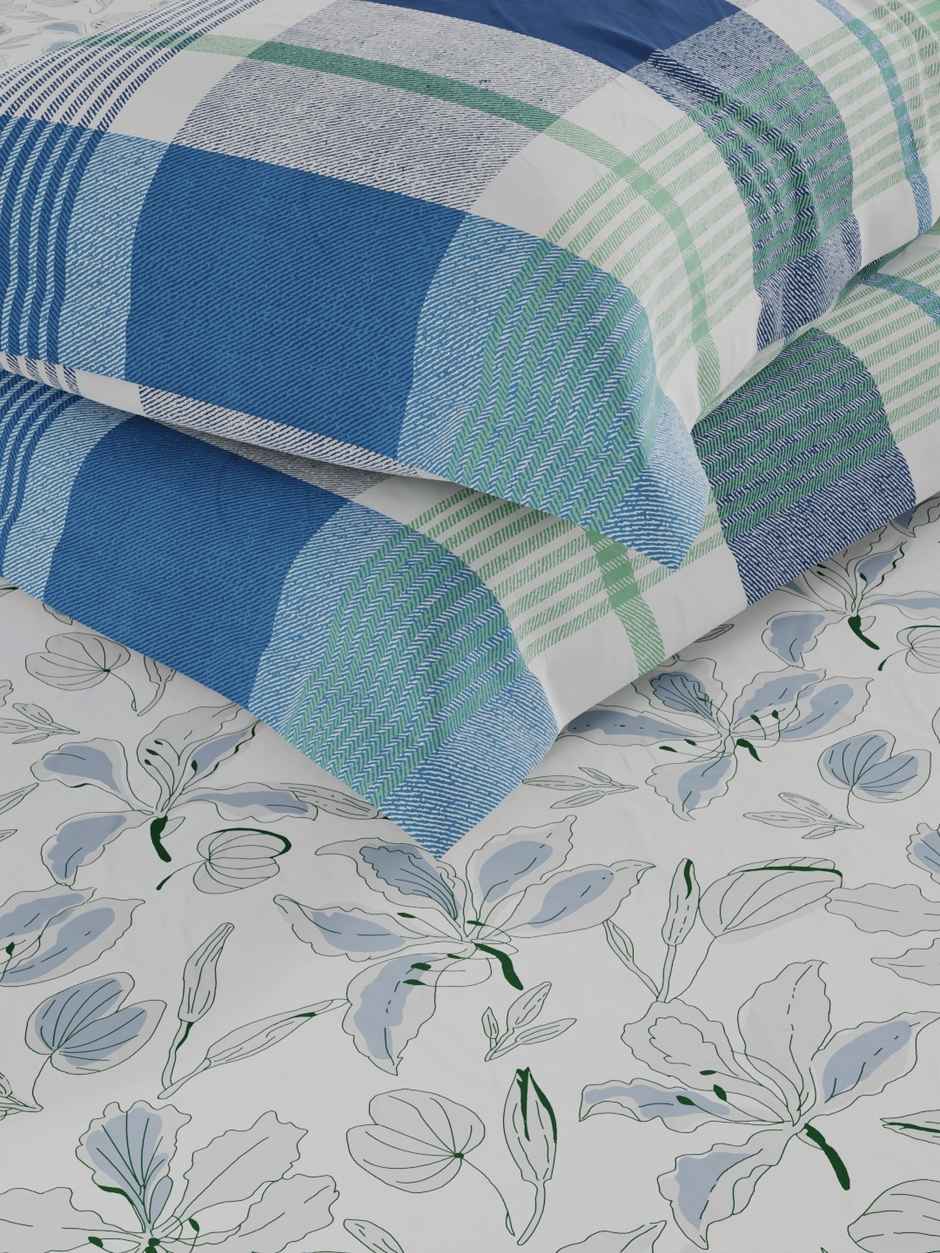 Kopa Bamboo Micro Fitted King Bedsheet 3pc Set with 2 Pillow Covers Floral White/Blue