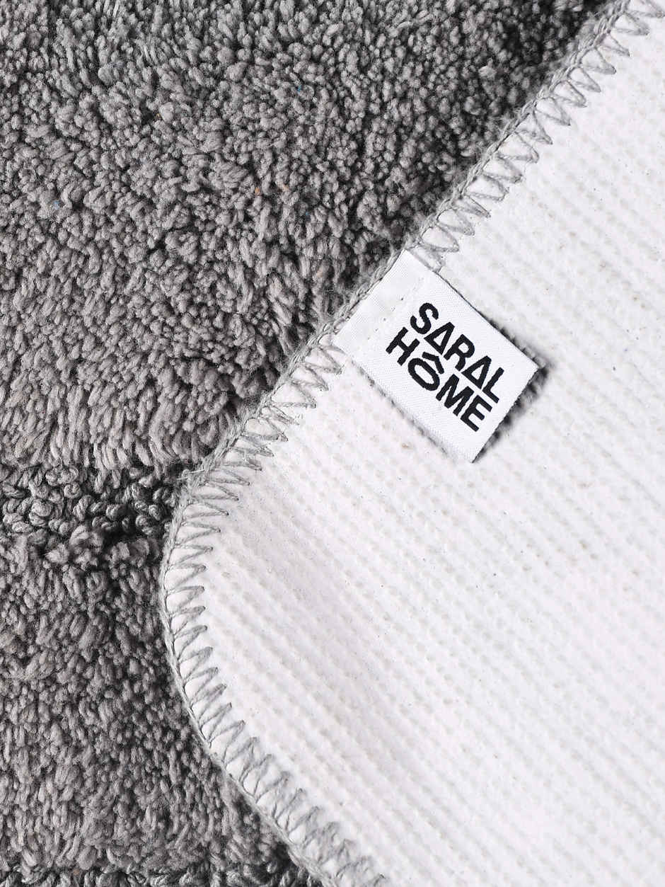 Saral Home Cotton Anti-Slip Bathmat & Contour Set | Grey - 45 x 60 cm & 45 x 50 cm