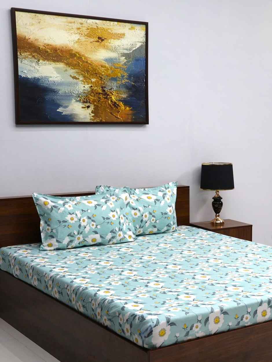 Bombay Dyeing Vista 144 Tc Queen Size Bedsheet With 2 Pillow Covers - Light Green