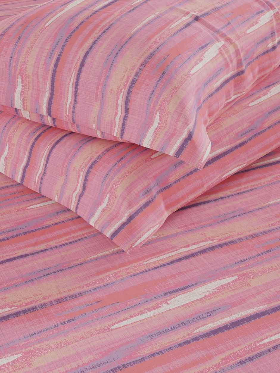 Bianca 100% Natural Cotton King Size Double Bedsheet 3pc Set with 2 Pillow Covers Abstract Pink
