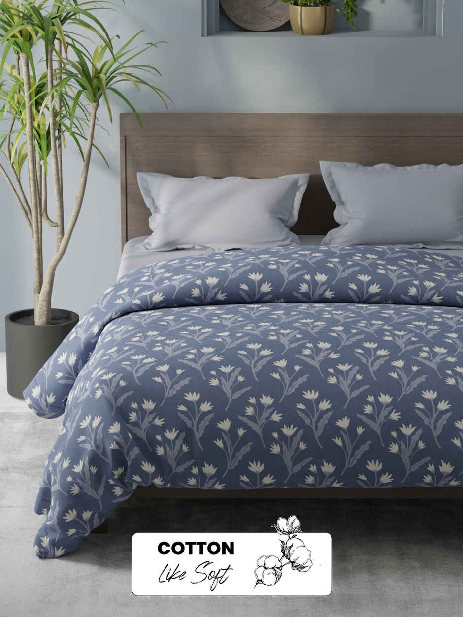 KOPA Super Soft Microfiber Comforter For All Weather | Coolmax Cotton Feel Floral | Navy