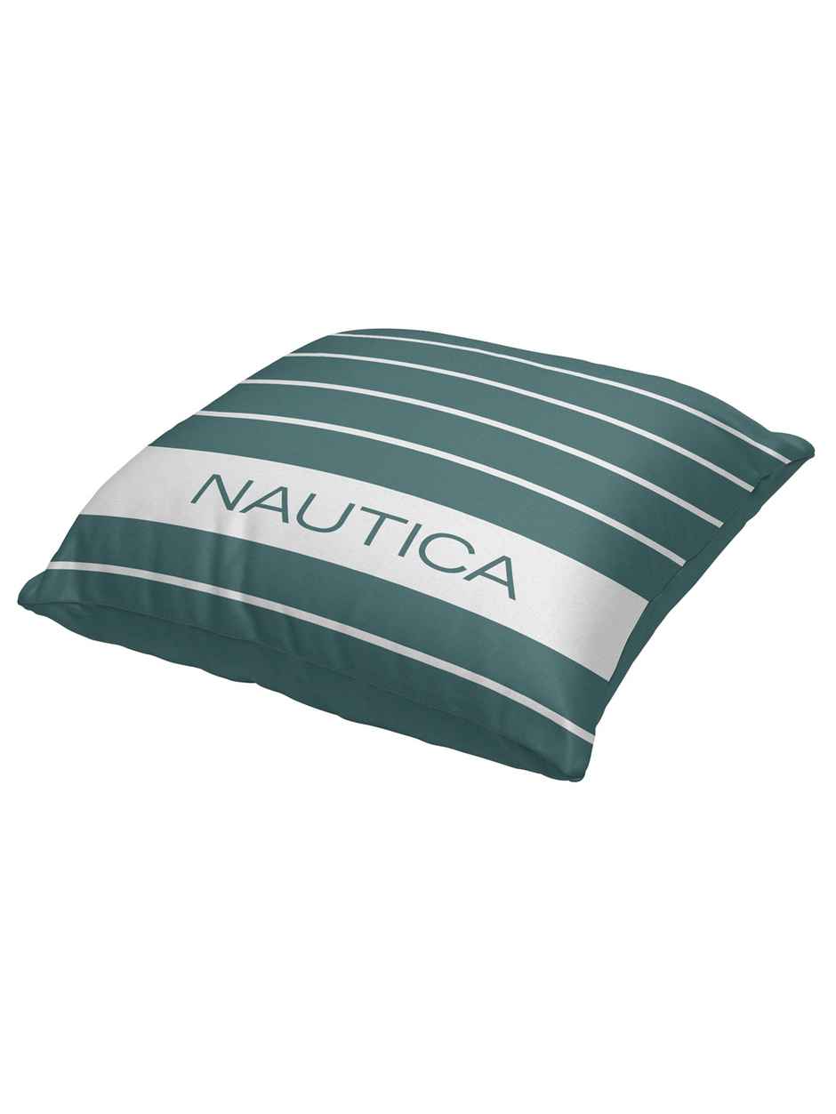 Nautica Premium Cotton Printed Cushion Covers -1pc 16 x16 Size | Logo Stripe Stripe-Forest Green