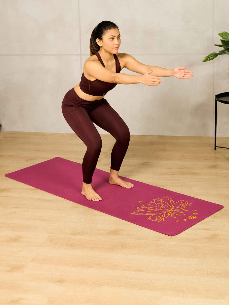 Cult Unisex TPE Yoga Mat | Lotus Print, With Bag & Strap | Purple - 6 mm