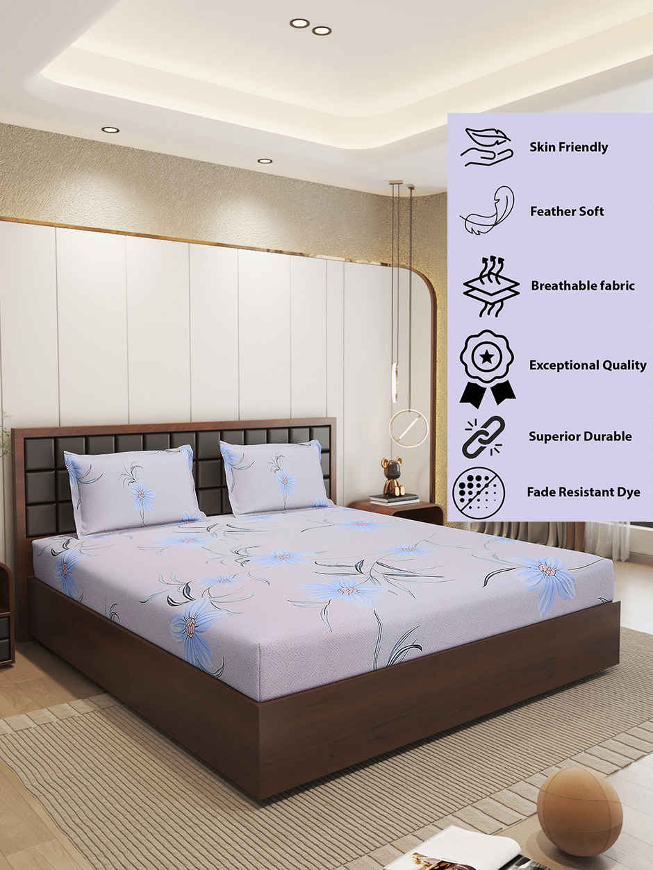 Status Imperial Corner Fitted Bedsheet | Delicate Daisy Blue | 198 x 182 cm