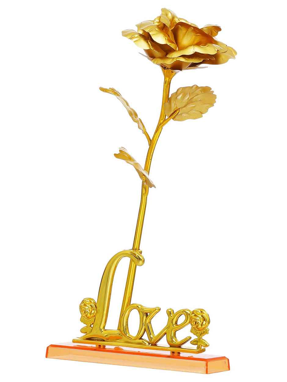 Golden Artificial Rose Flower Decorative Showpiece Gift Set | eCraftIndia