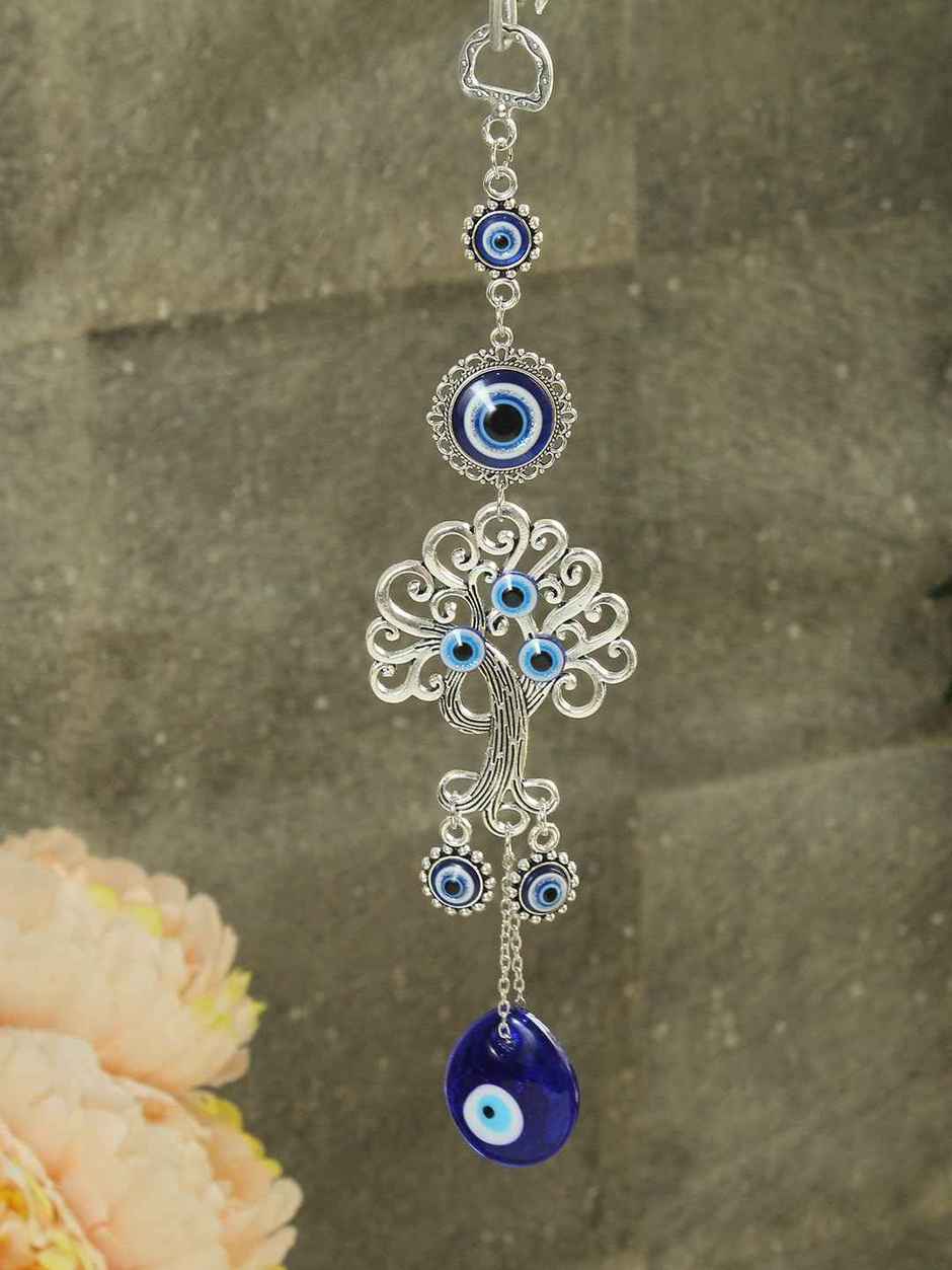 TIED RIBBONS Tree Of Life Evil Eye Wall Hanging | Dark Blue