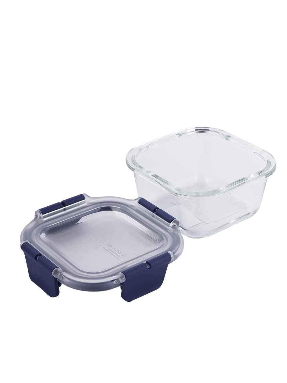 LocknLock Airtight Glass Square Shaped Containers With Lid | Microwave safe| Transparent - 300 ml
