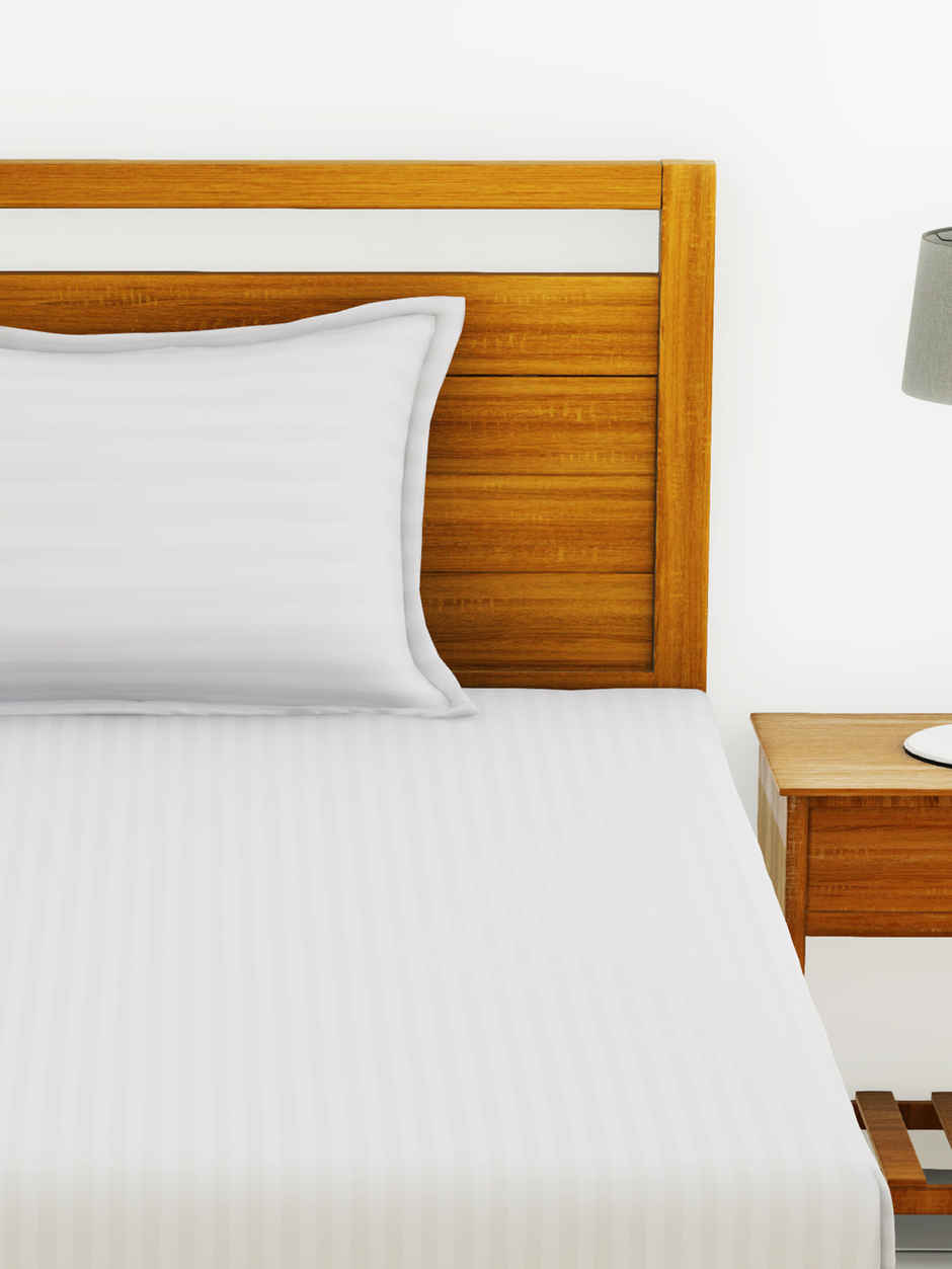 BIANCA Single 100% Egyptian Cotton Satin Stripe Bedsheet | With Pillow Cover | White