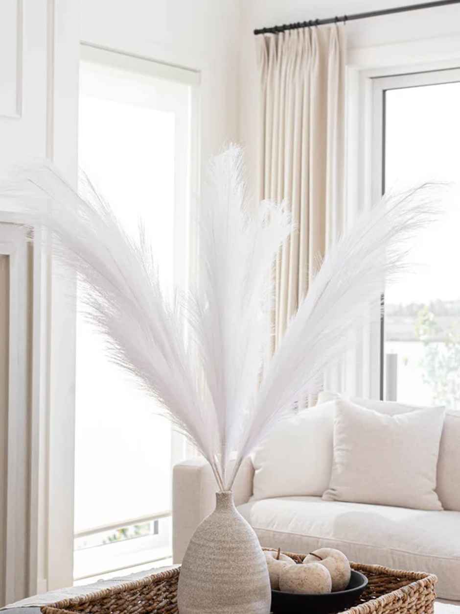 Tied Ribbons Set of 4 Fluffy Pampas Grass Artificial Flower (White, 45.7 Cm)
