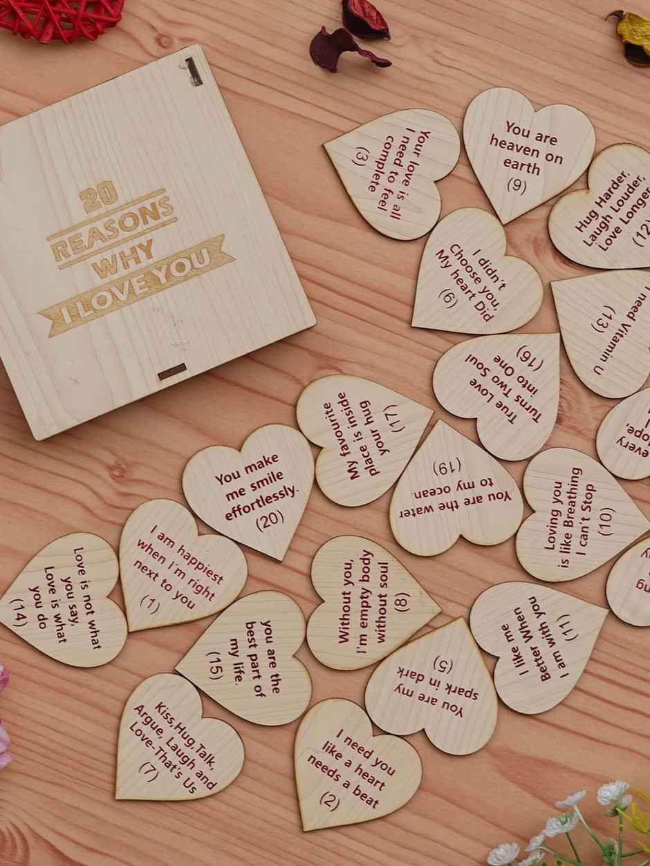 Wooden Love Notes Gift Box with 20 Heart Messages Set | eCraftIndia