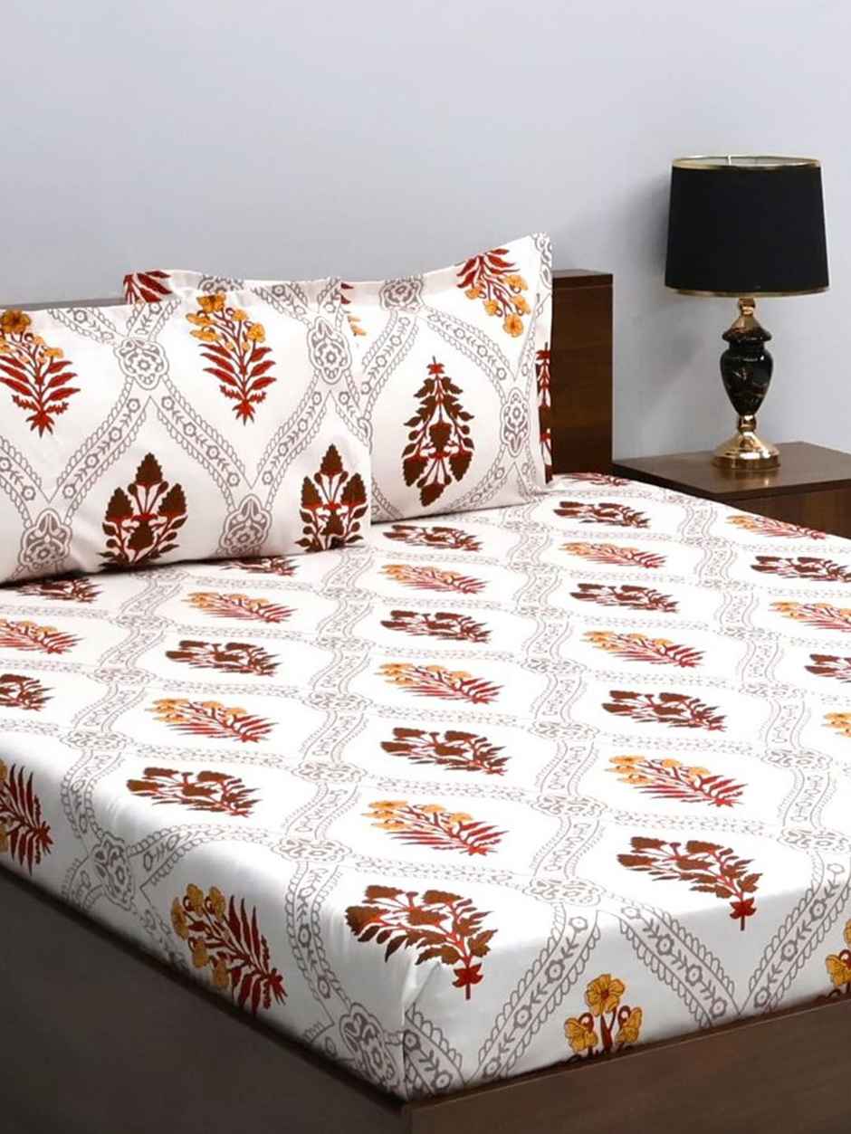 Bombay Dyeing Mimosa 164 Tc Double Size Bedsheet With 2 Pillow Covers - Orange