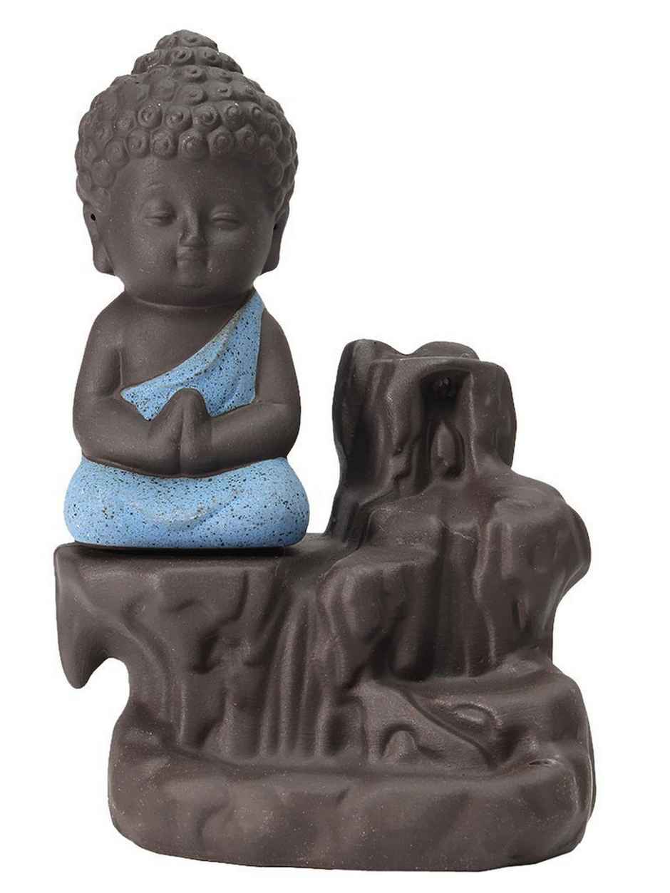 eCraftIndia Meditating Monk Buddha Statue Smoke Backflow Cone Incense Holder Decorative