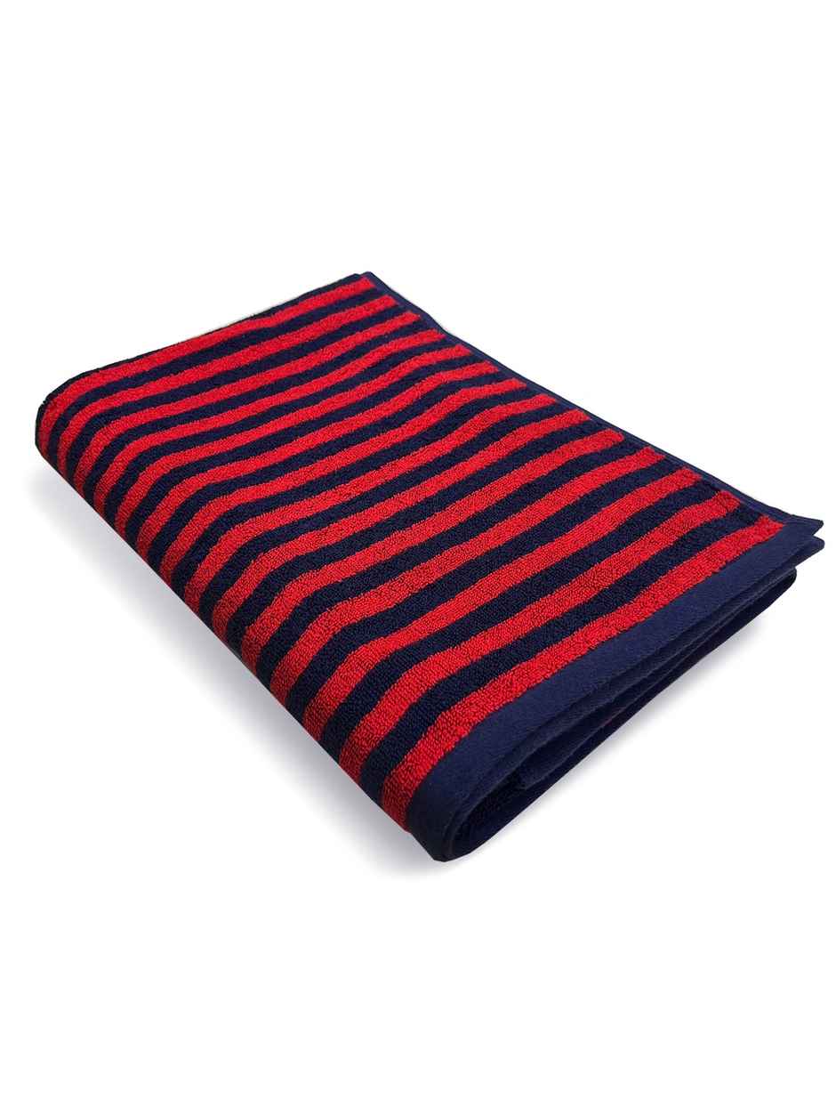 Nautica Designer 100% Cotton Beach & Bath Towel -1pc Bath Towel | voyage stripe-red-navy