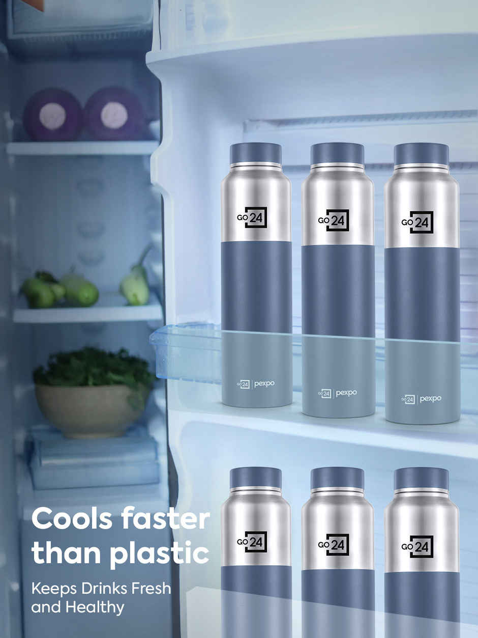 Pexpo Crown Stainless Steel Sports | Fridge Water Bottle | Silver-Denim Blue