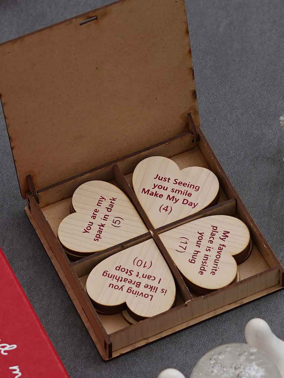 Wooden Love Notes Gift Box with 20 Heart Messages Set | eCraftIndia