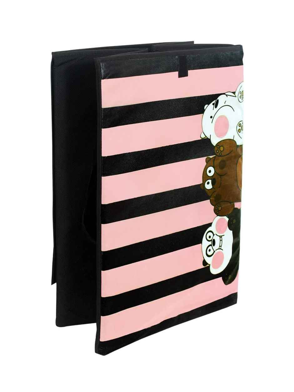 Prettykrafts Large Striped Panda Foldable Laundry & Storage Basket With Lid, 75 Ltr