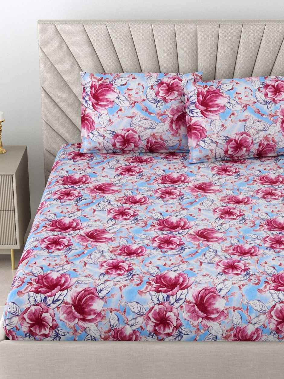 Bombay Dyeing Dream Lover 104 TC 100% Cotton Pink Super King Size Bedsheet with 2 Pillow Covers