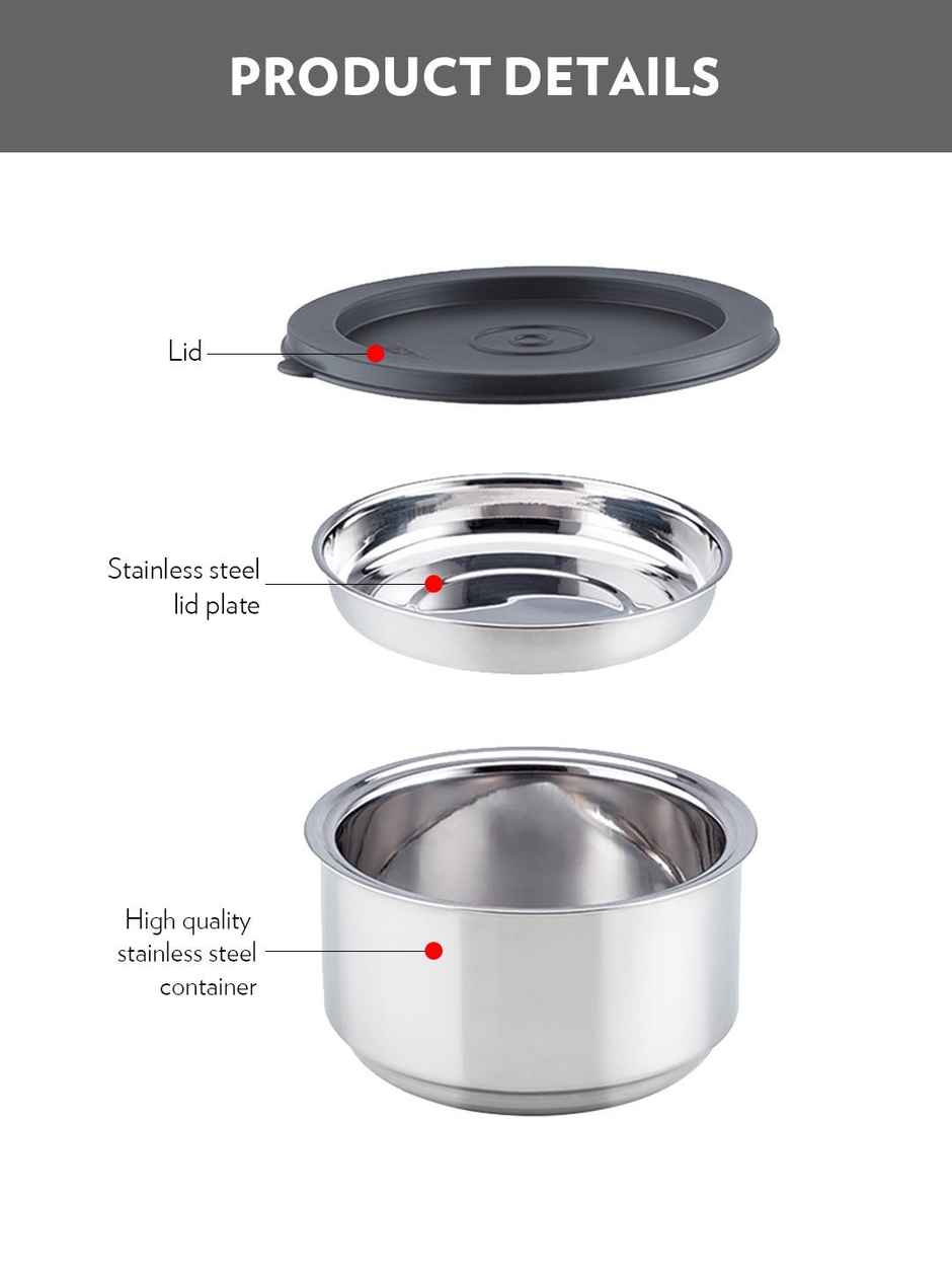 Borosil Carry Fresh Stainless Steel Insulated Lunch Box With Bag (180 ml + 180 ml) - Horizontal