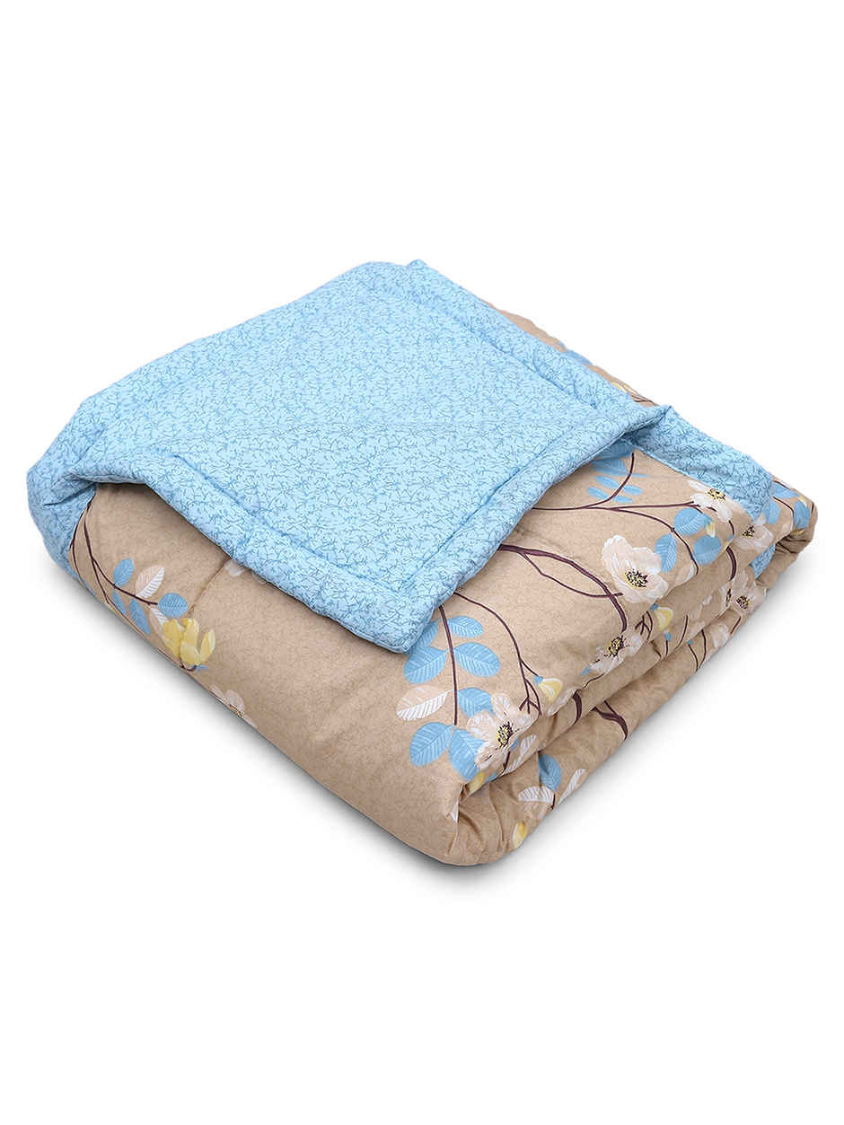 STATUS Reversible Floral Printed Comforter |Beige, Blue - 215 cm x 220 cm
