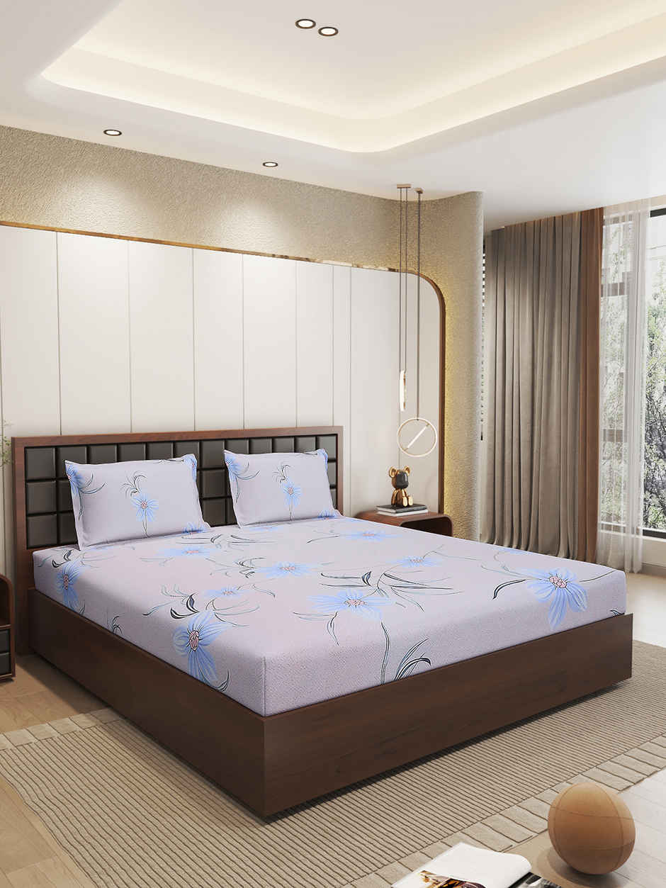 Status Imperial Corner Fitted Bedsheet | Delicate Daisy Blue | 198 x 182 cm