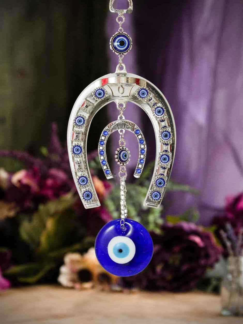 TIED RIBBONS Horse Shoe Evil Eye Wall Hanging | Dark Blue