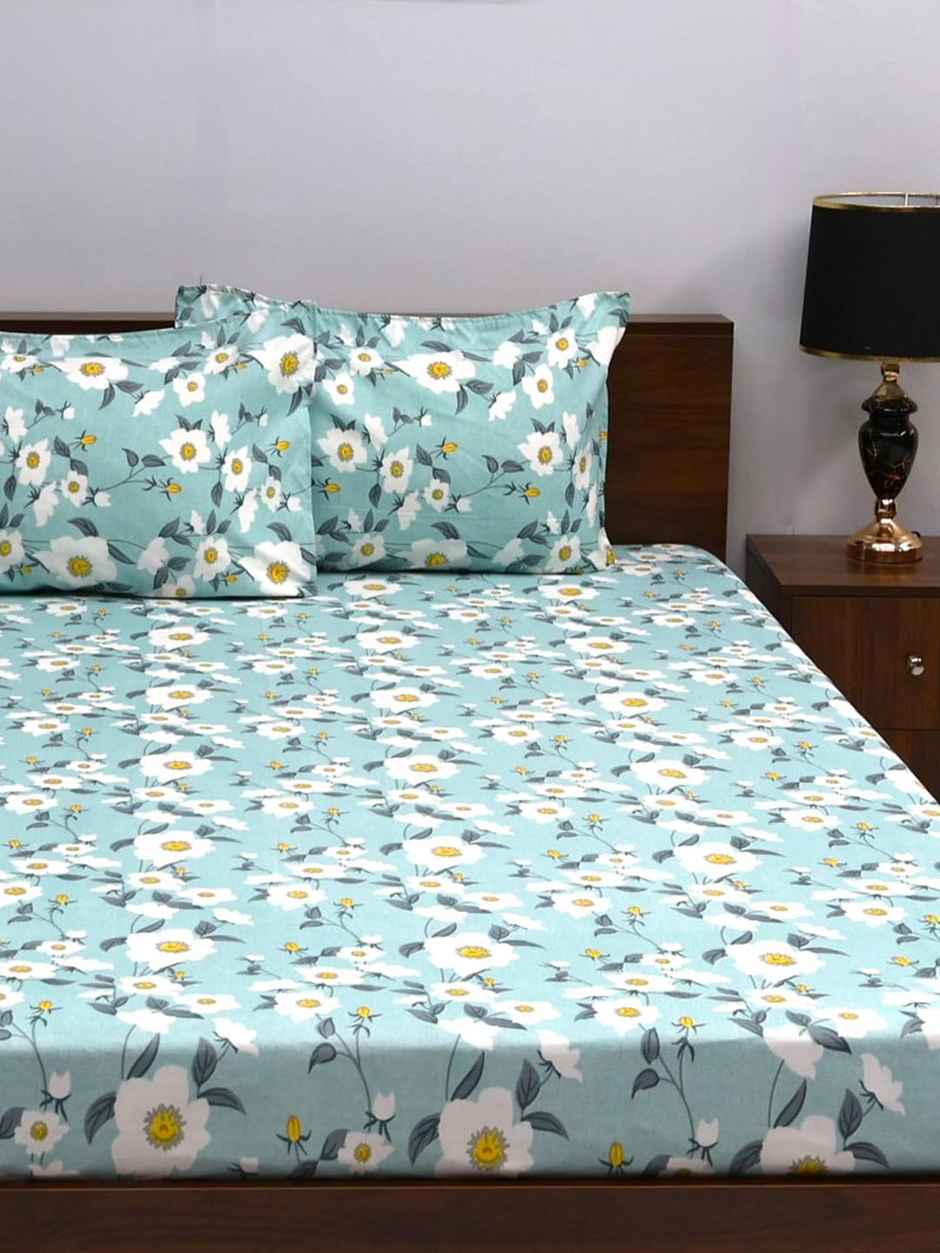 Bombay Dyeing Vista 144 Tc Queen Size Bedsheet With 2 Pillow Covers - Light Green