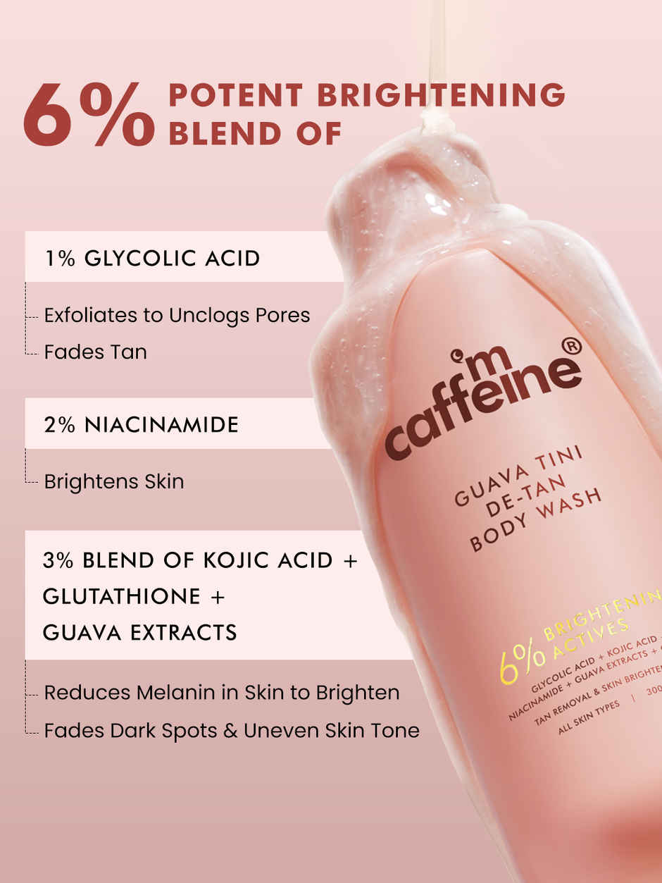 mCaffeine Detan Body Wash | 1% Glycolic 5% Niacinamide-Kojic Acid Reduce Dark Spots