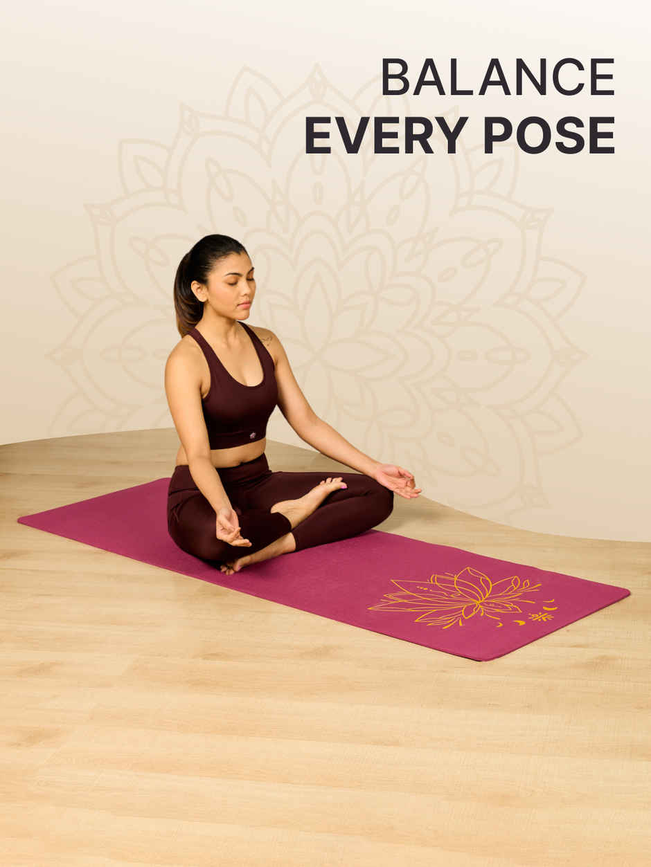 Cult Unisex TPE Yoga Mat | Lotus Print, With Bag & Strap | Purple - 6 mm