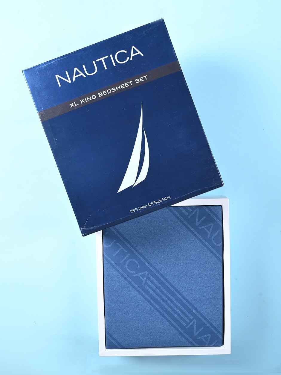 Nautica Super Soft 100% Cotton King Bedsheet And 2 Pillow Covers -3pc Set | Bristol Stripe-Navy