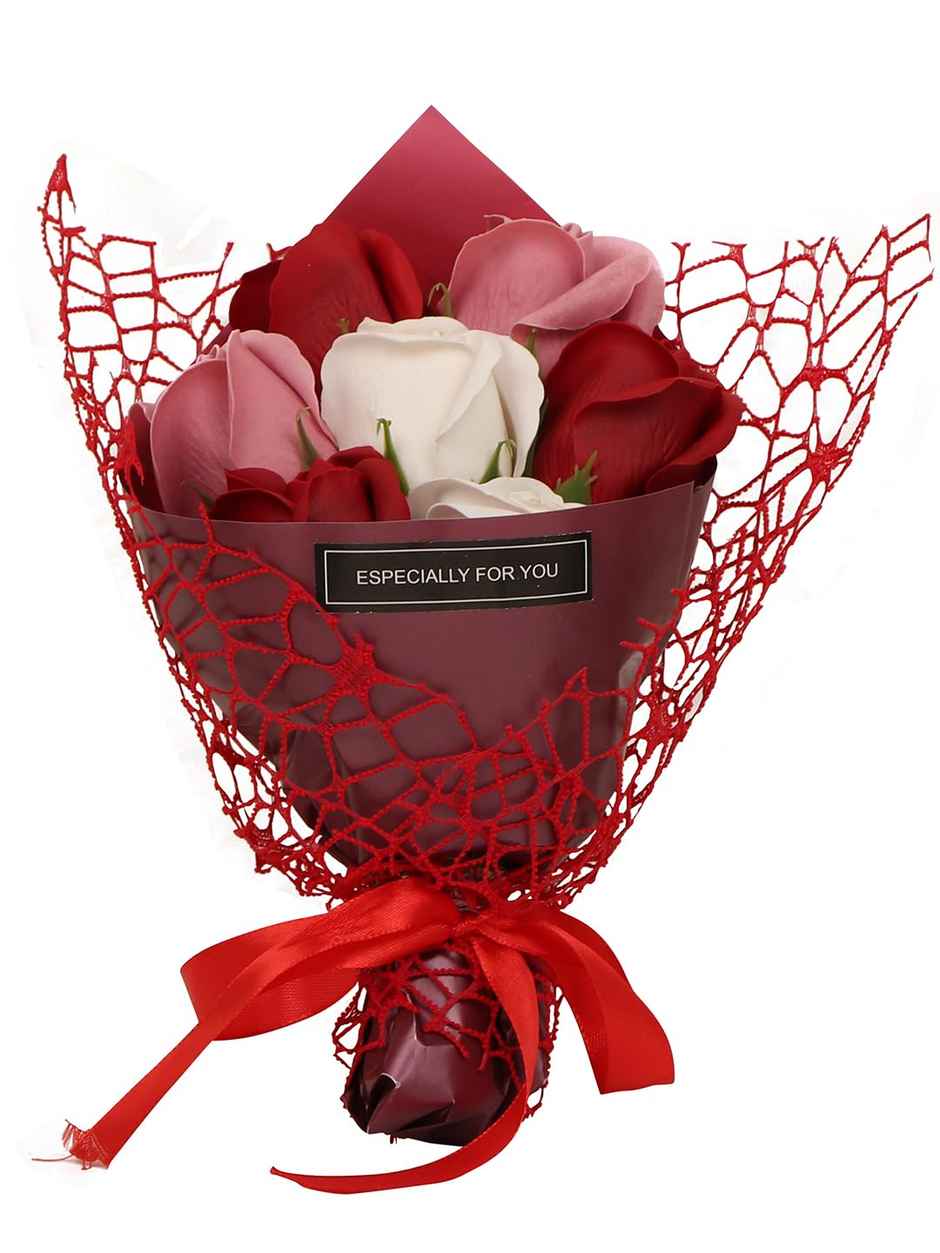 Tied Ribbons Valentine Artificial Rose Bouquet Gift Set