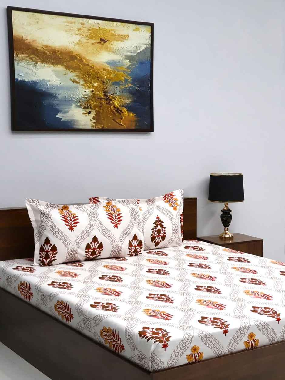 Bombay Dyeing Mimosa 164 Tc Double Size Bedsheet With 2 Pillow Covers - Orange