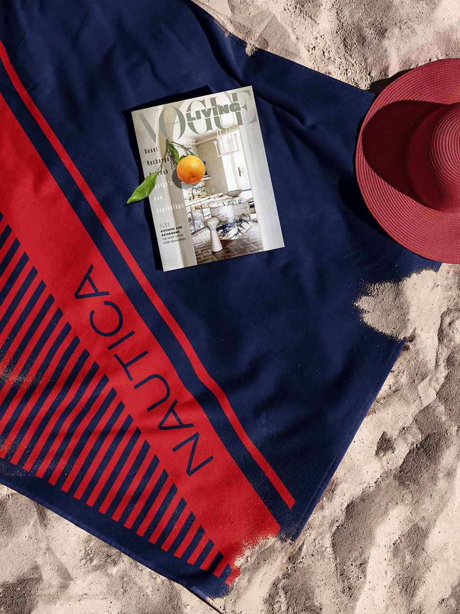 Nautica Designer 100% Cotton Beach & Bath Towel -1pc Bath Towel | voyage stripe-red-navy