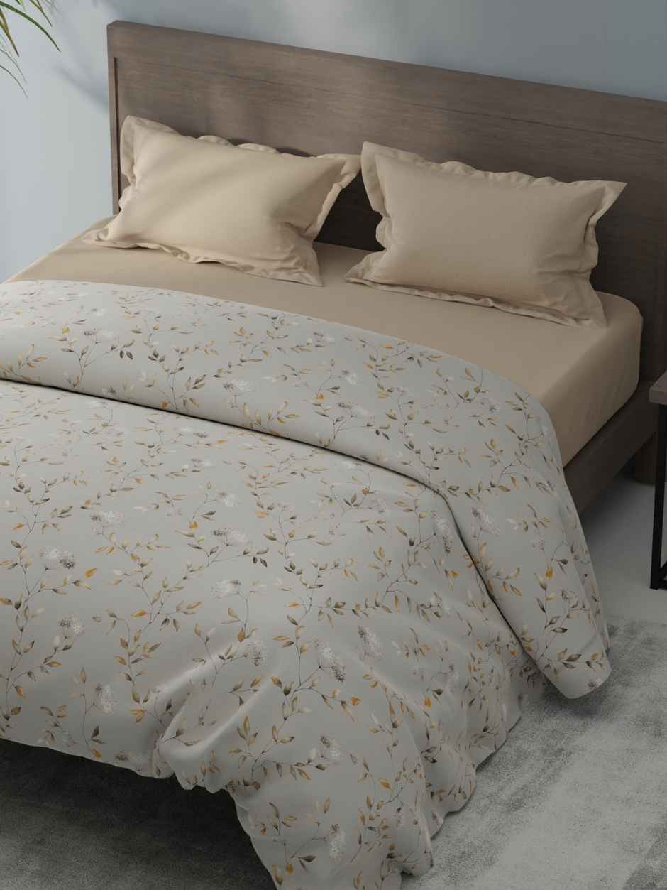 KOPA Super Soft Microfiber Comforter For All Weather | Coolmax Cotton Feel Floral | Beige