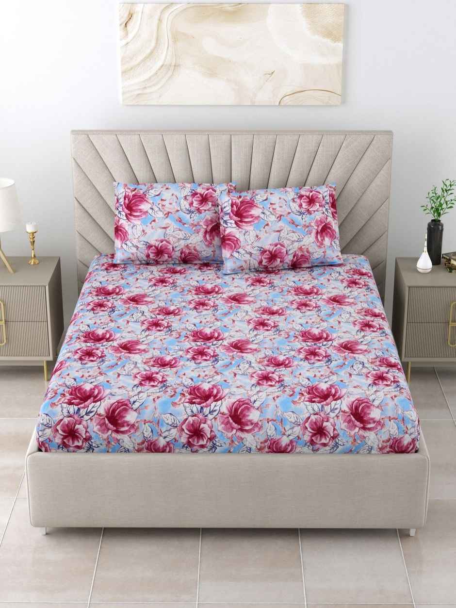 Bombay Dyeing Dream Lover 104 TC 100% Cotton Pink Super King Size Bedsheet with 2 Pillow Covers